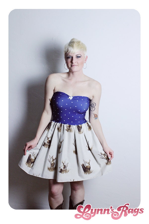 Diy DEER Baby Doll Dress Handmade BOW Blue Brown Polka Dot Doe