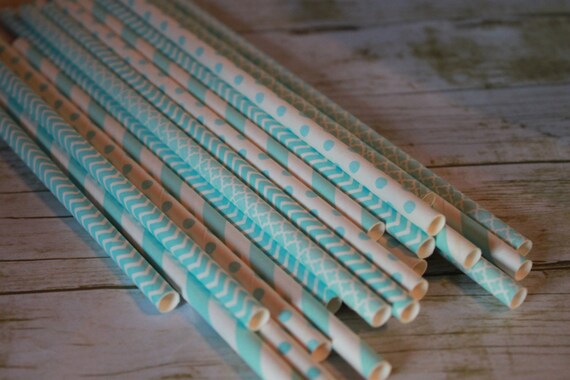Baby Blue Party Straws -- Set of 20 -- Gender Reveal Party -- Paper Drinking Straws Il_570xn