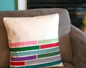 Felt Stripe Pillow Cover in Spring Pinks and Greens