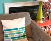 Felt Stripe Pillow Cover in Blues and Greens 18X18"