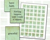 Inspirational Words II in teal or aqua color inchies digital collage sheet  25.4mm 1x1 25mm