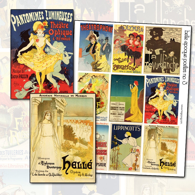 Antique French and European Belle Epoque Posters Digital Collage Sheet No 3 bright art nouveau