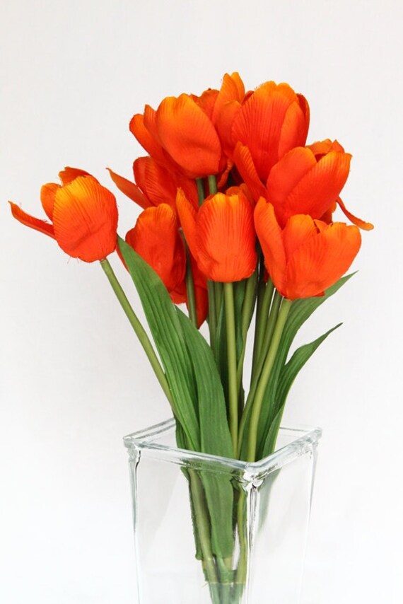 16 Orange Tulip Stems on Bush flower arrangement by simplyserra