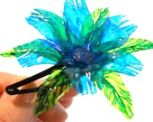 Upcycled Blue Fantasy Flower HAIR CLIP made of Plastic Water Bottles One of a Kind