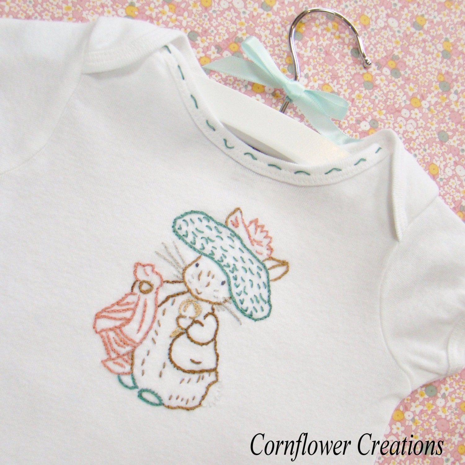 Benjamin Bunny Onesie - Hand Embroidered (made to order any size)