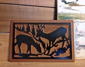 Vintage Wood Deer Postcard - Great Decor piece, thick redwood and easily props up - wooden woodland decor