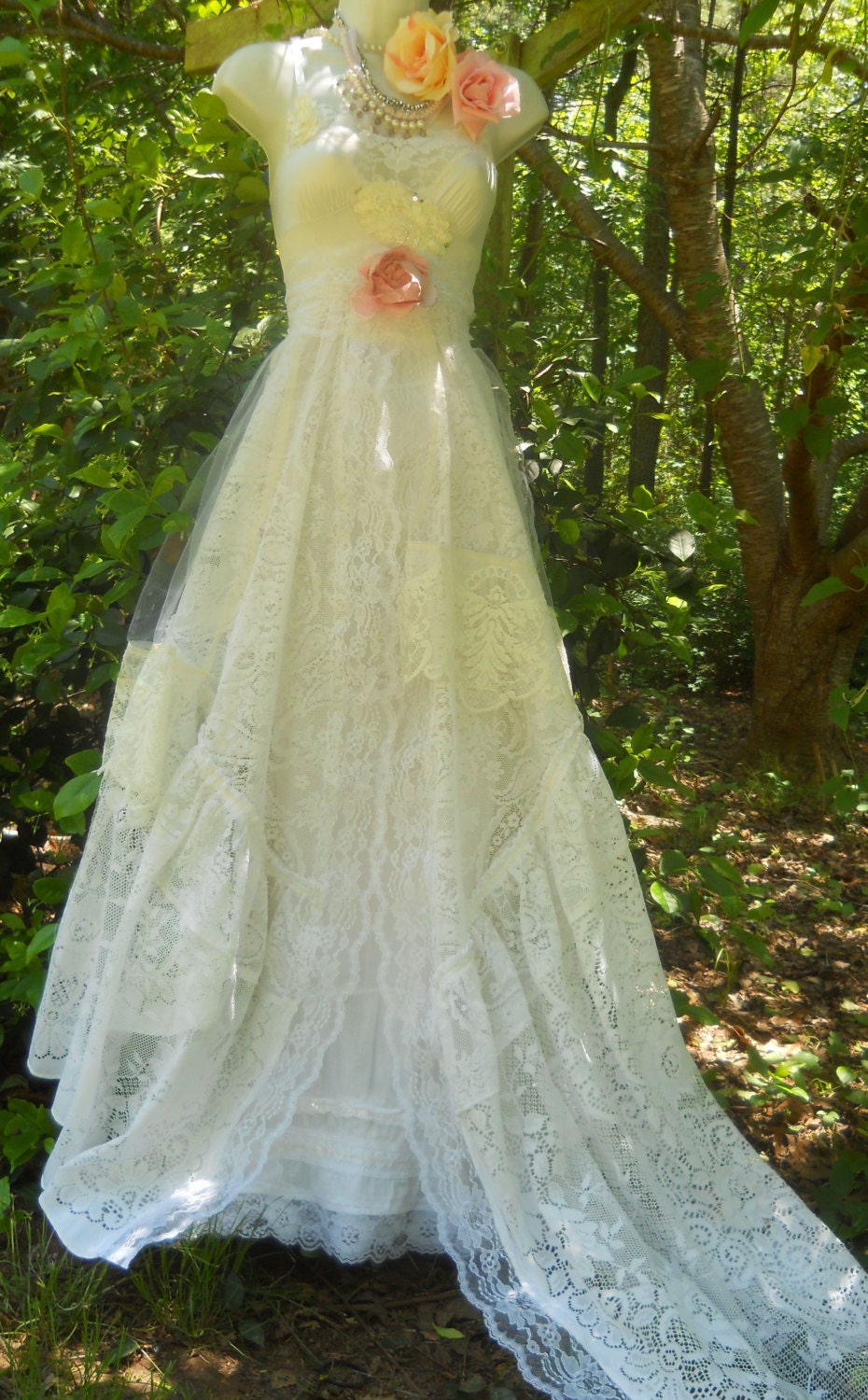 RESERVED for Mollie White wedding dress lace silk vintage ivory  bride outdoor  romantic small by vintage opulence on Etsy