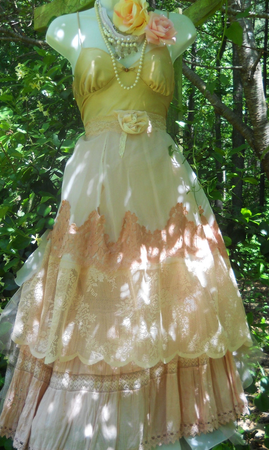 Nude lace dress edwardian style cotton chiffon fairytale rose  vintage   romantic medium   by vintage opulence on Etsy