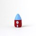 Little Home No 371 - Little clay house - red house with round window and light blue roof with tiny white lines