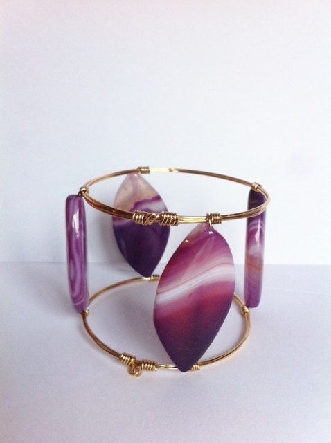 Banded purple agate marquise chunky bangle