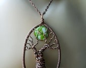 Tree of Life with Green Moon Necklace- Extra Large Pendant-Branches and Trees Moons