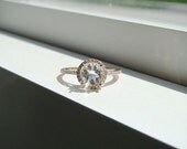 Halo White Sapphire Diamond Ring Gemstone Engagement Ring Custom Cushion Round Halo Setting 14K Rose Gold size