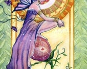 Violet Fairy Art Print - Art Nouveau - Roses Leaves Hearts and a Moon Crest