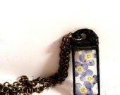 Wild Pansy Necklace, Purple Pansy Flower Pendant, Tiny Pansy Necklace, Soldered Flower Jewelry, Pressed Pansy Charm, Dog Tag Style Necklace