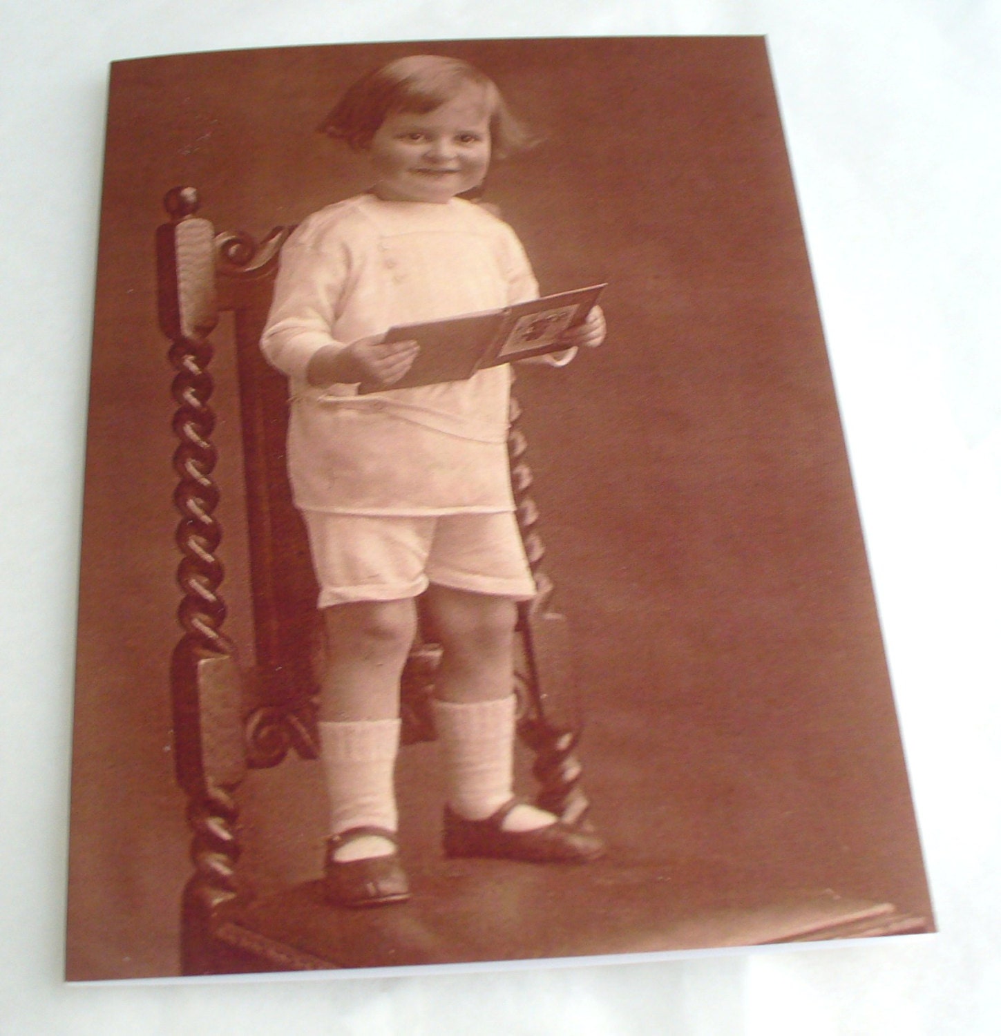 Toddler on Chair Boy Blank Greetings Cards  featuring Vintage Image   Choice of border colour