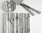 Aspen Tree Personalized Wedding Reception Collection -- Toasting Flutes, Ring Dish, Cake Plate and Cake Cutters