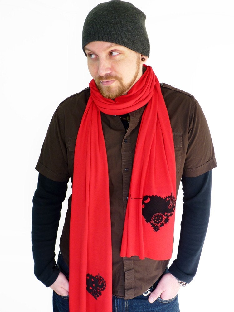 Red Heart Scarf - Clockwork Bomb Heart Scarf - Valentine's Day Gift