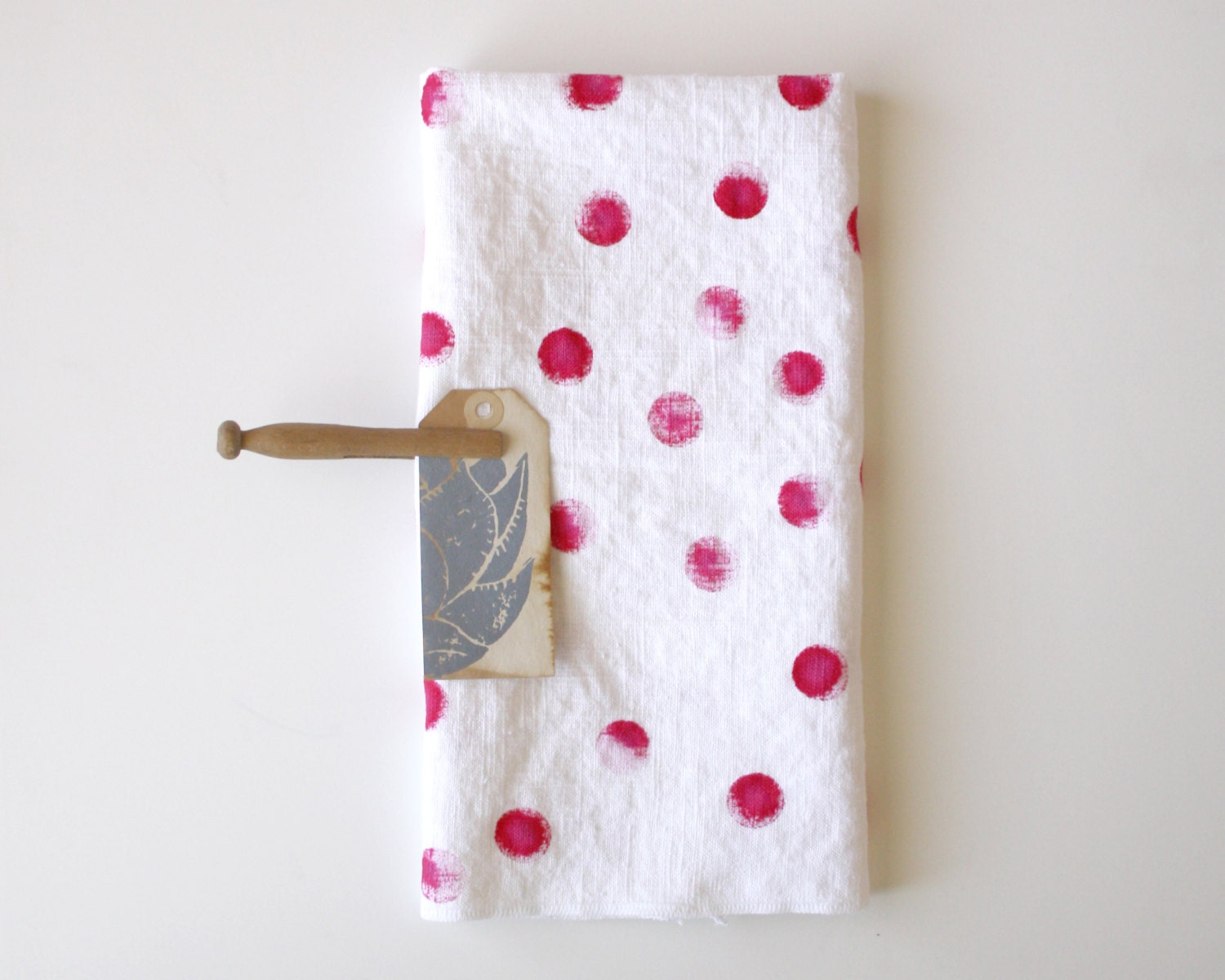 Hand Printed Dish Towel - Silver - White - Simple - Mothers Day Gift - Mom - Pink