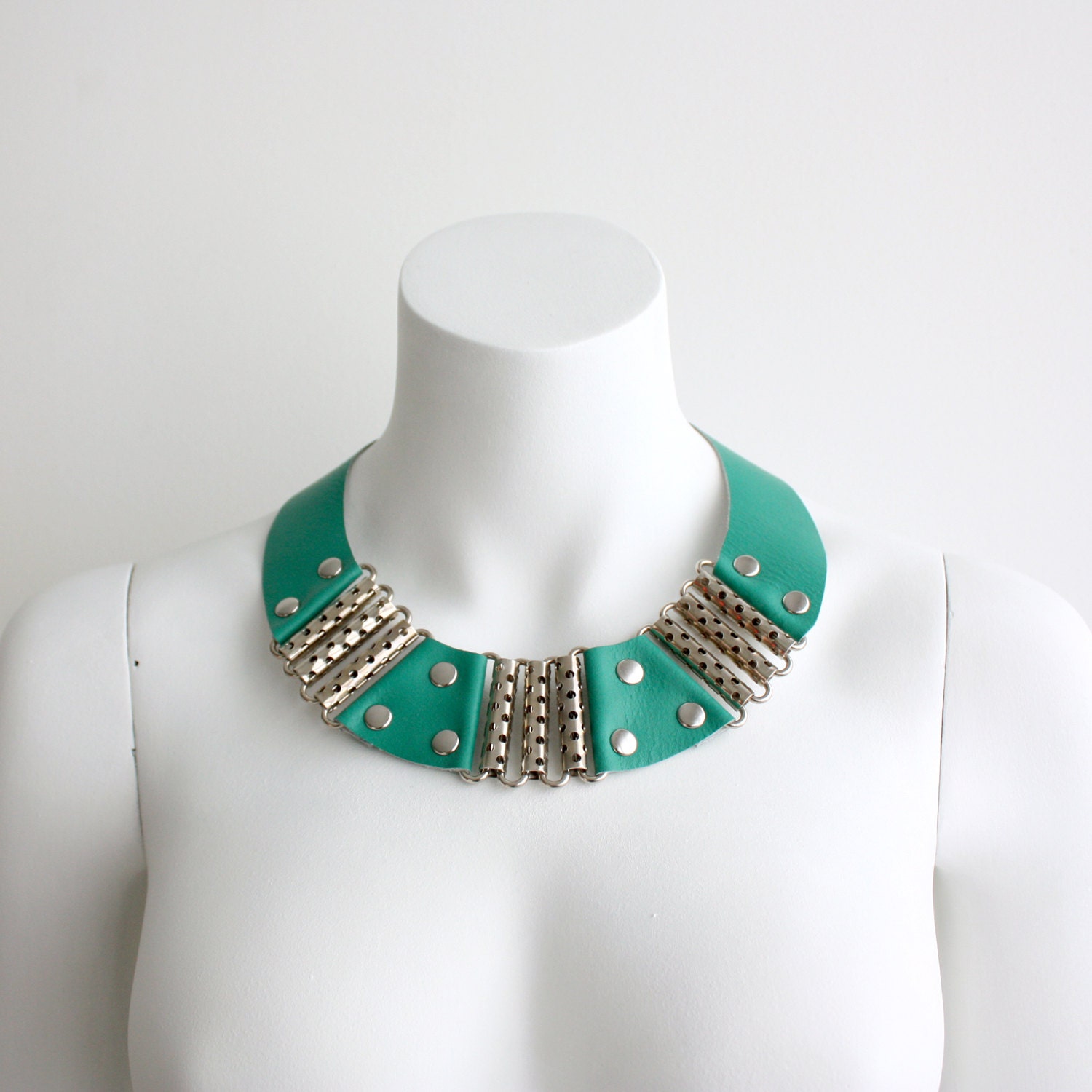 Warrior Necklace - Jade Green Leather & Metal