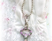 Antique Mini Petite Skeleton Key Necklace Purple Pink Roses Bag Charm Purse Pull Combo Shabby Chic OOAK