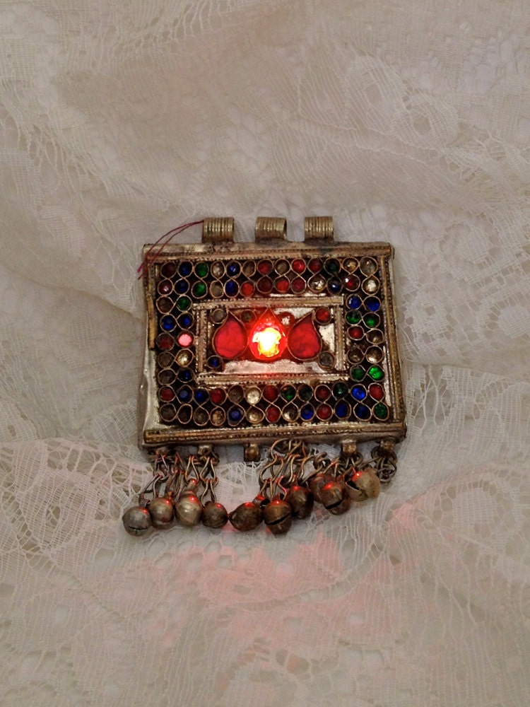 Tribal fusion jewelry - LED kuchi pendant - bellydance jewelry - Burning Man jewelry