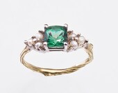 Pearl Ring for Engagement or not  -  Cushion Cut Gemstone - Twig Band-Antique Style  - Nature Inspired Branch Details
