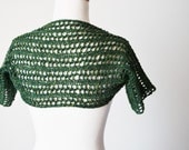 Women's Mossy Emerald Green Tweed Shrug - Hand Knit Spring Bolero - Short Sleeved Summer Forest Shrug