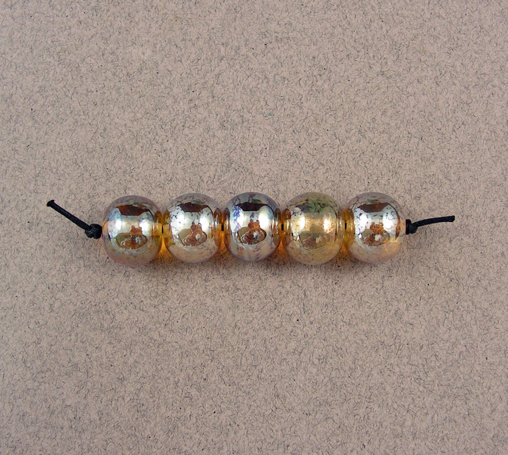 EVOLVING - Golden Rounds (5) - Lampwork Glass Beads by Shani Barrett SRA