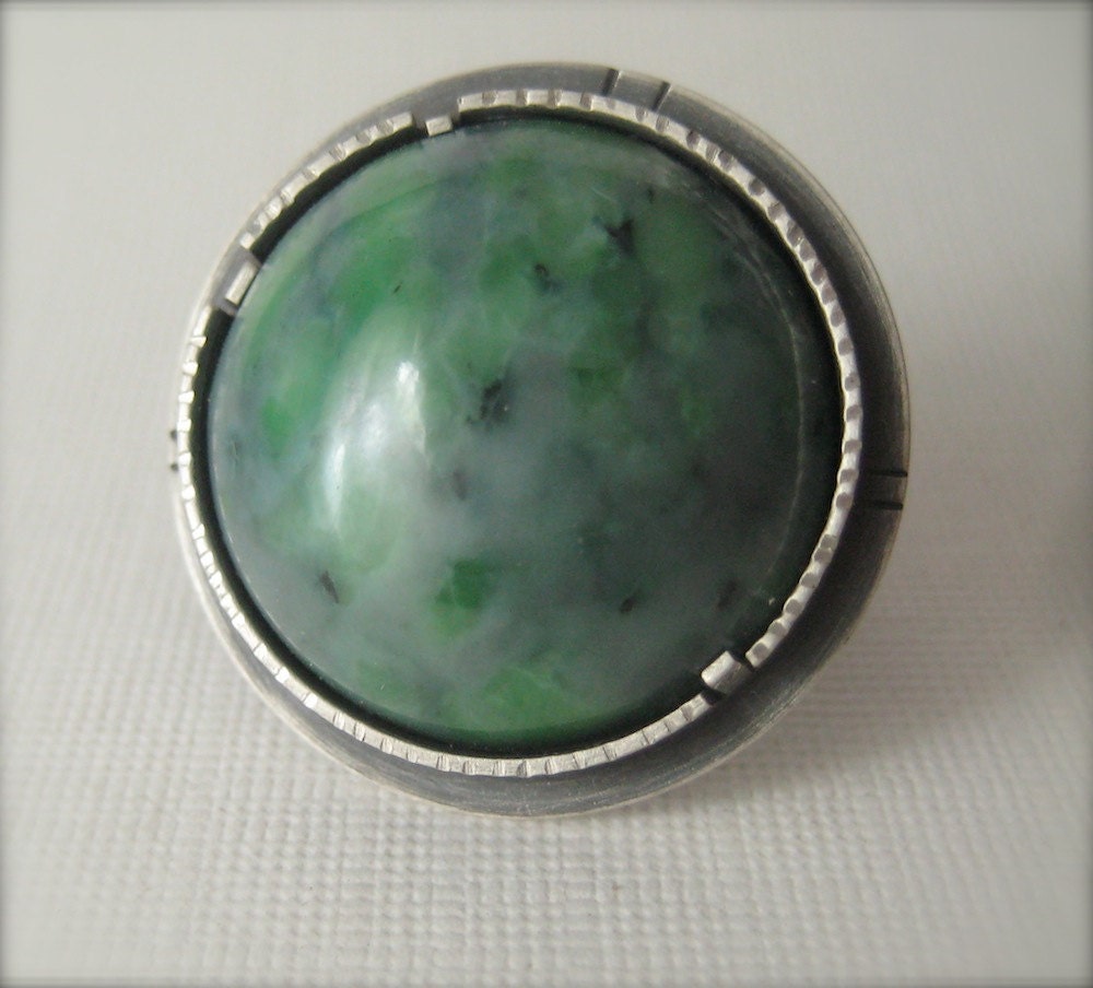 Nephrite Ring in Oxidized Sterling Silver.  Earth Ring.  Gemstone Ring.