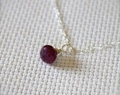 Sterling Silver Necklace with Wire Wrapped Burgundy Ruby Gemstone Pendant July Birthstone - Bloodlust // L167