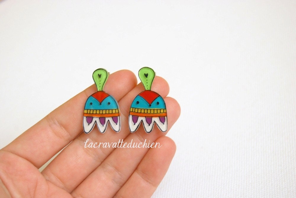 Mexican flower earrings, day of the dead studs, colorful jewelry