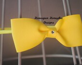 Bright Tuxedo Bow Headband in Sunny Yellow with Swarovski Crystal Skinny Matching Headband Newborn Girl Hair Bow Elastic Band