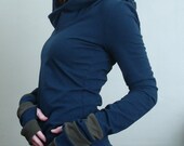 hooded top with thumb holes Navy/Olive