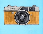 Vintage Canon Camera Original Folk Art Painting