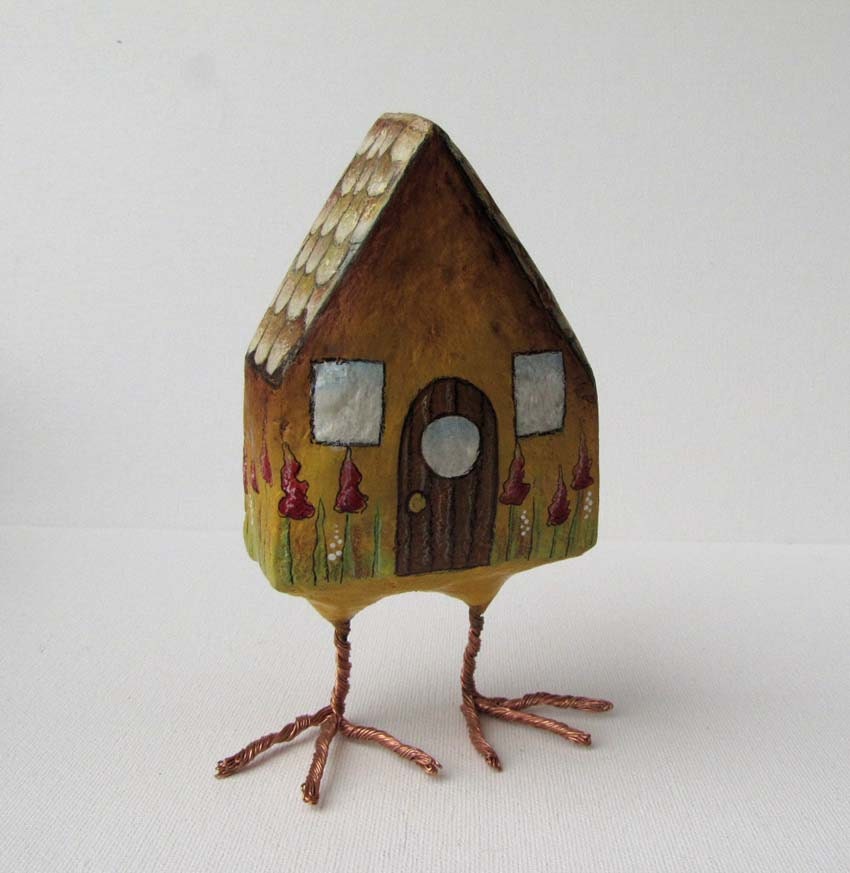 Art Sculpture - Mobile Home - Chubby House with Legs - Paper Mache