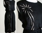Vintage 1960s Dress - Little Black Cocktail Starburst Fireworks Beaded Dress - Small to Medium