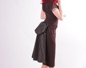 40s Dress Brown Wool Cocktail Gown with Taffeta Bustle - Small
