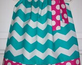 Pillowcase Dress CHEVRON Turquoise Hot Pink DOTS Summer baby toddler girl