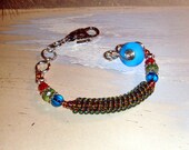 Blue Red and Peridot Wire Bead Bracelet - number 72 -  Limited Editions