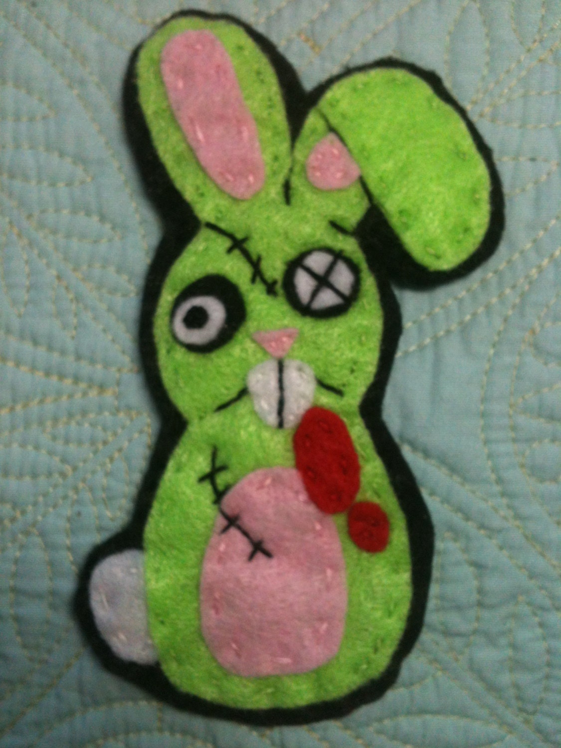 creepy easter zombie bunny hand sewn felt embroidered hair clip and brooch