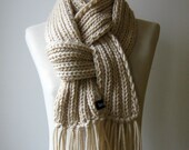 Antique White Scarf Knitted with Acrylic-Wool