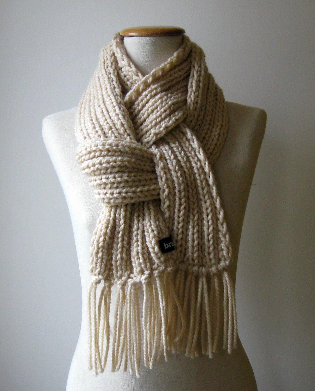 Antique White Scarf Knitted with Acrylic-Wool