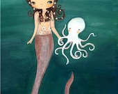 Mermaid Art Octopus Print Nautical Girl Wall Art ---Sea Friends