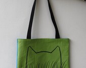 Cat Grass Tote Bag in Teal/Green, Two-Toned, Screen printed bag: cotton, cat lover, gift for her, eco friendly, kitten, pet lover