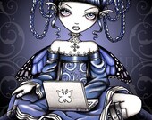 Stacy Gothic Blue Butterfly Laptop School Girl Fairy 13 X 19 inch Art Print