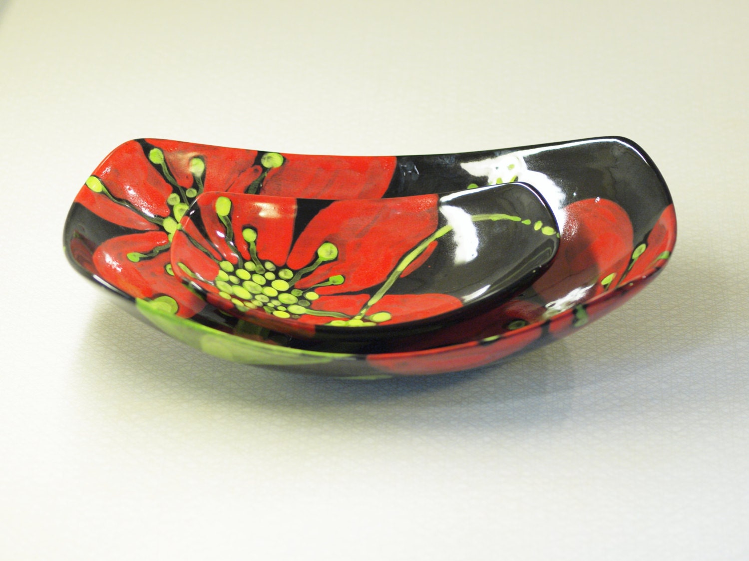 Personalized Serving Dishes - Red Poppy Large & Small Scooped Bowls, Set of 2- Botanic Minimalist Home Decor Gift Giving   RP-296, RP-295