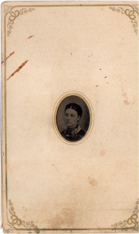 antique tintype photo -lovely 1800's young lady with rosy cheeks - tin type photograph - gem photo