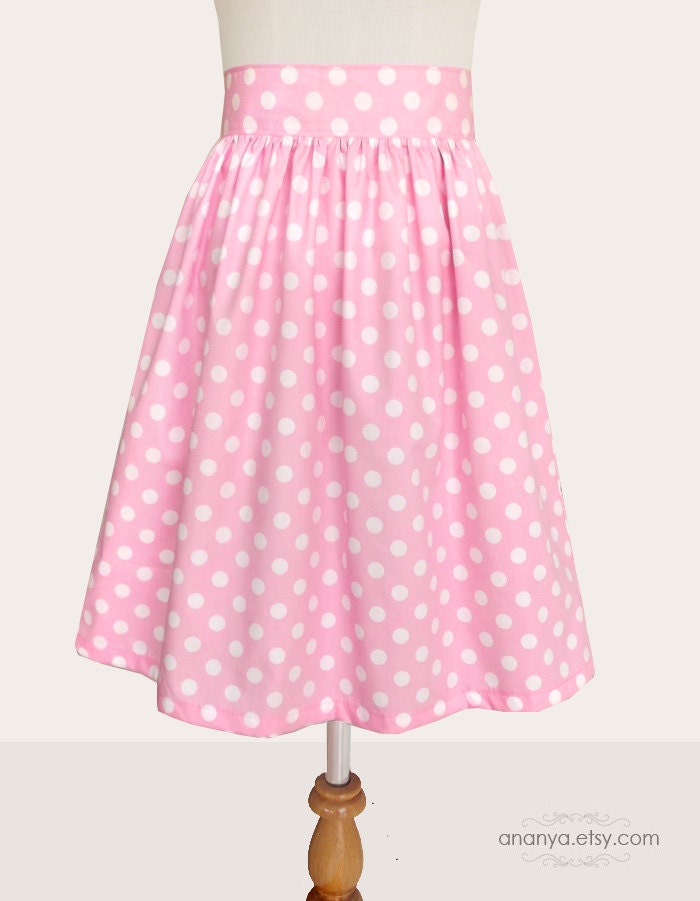 Custom baby pink polka dot skirt with pockets - custom size and length