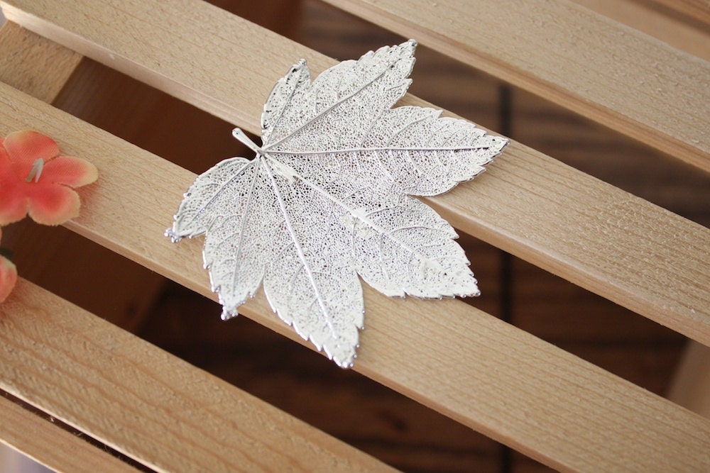 Silver Leaf Brooch, Maple Leaf, Real Leaf Pin, Sterling Silver Leaf, 12