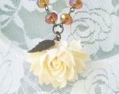 Beaded Rose Cabochon Necklace, romance and whimsey
